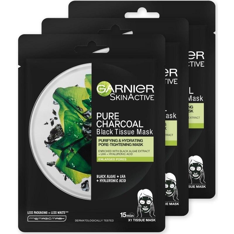 3 X Garnier Skinactive Ansigtsmaske med Aktivkul 28 Gr