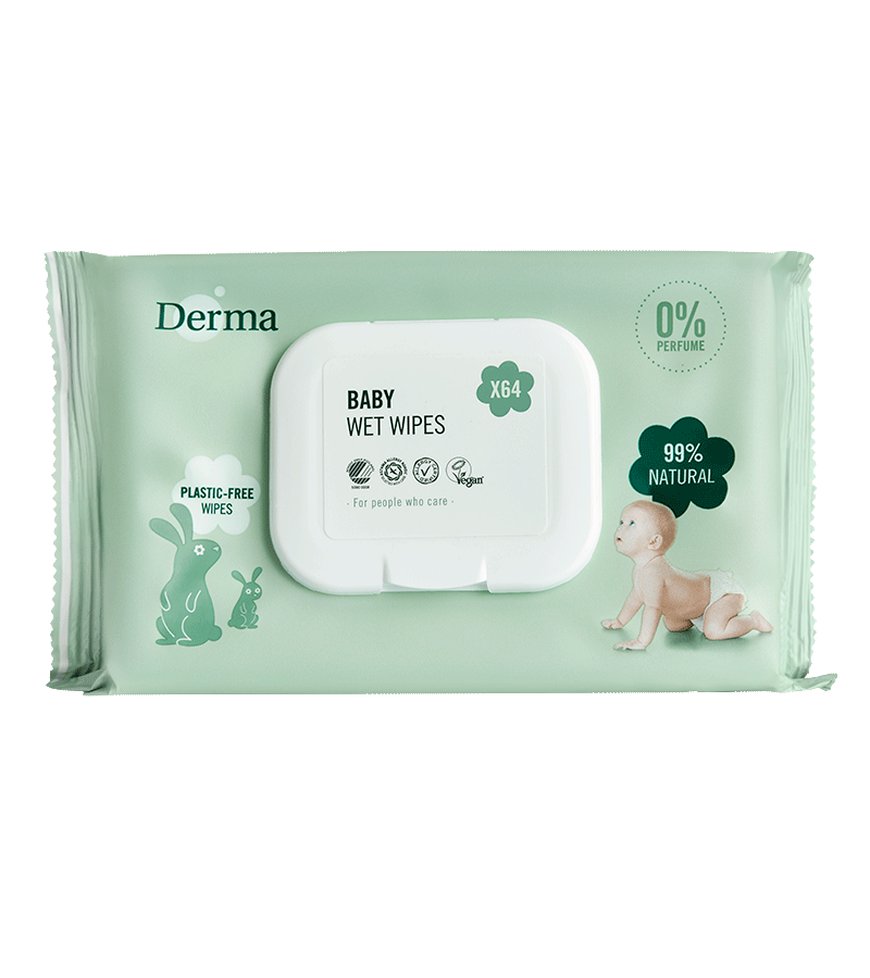 Derma Babyvådservietter - 64 Stk til Bleskift og Rensning