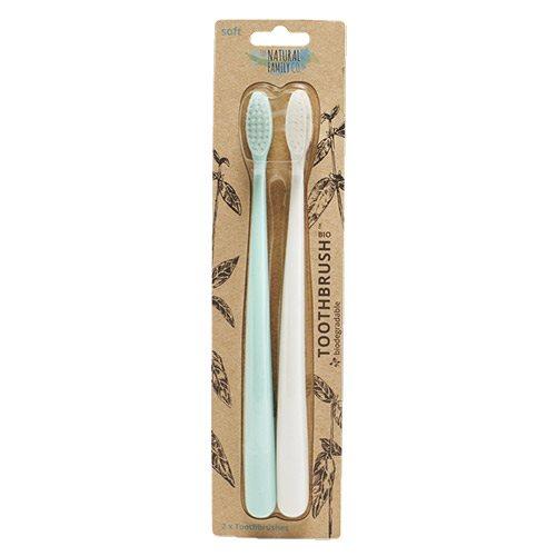 Bionedbrydelige Tandbørster 2-Pak Mint Hvid - Naturlig Pleje